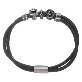 AMEN leather bracelet with black zircon charms