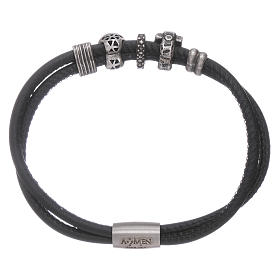 Bracelet AMEN perles à glisser zircons noirs cuir