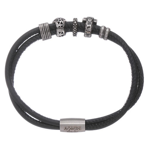 Bracelet AMEN perles à glisser zircons noirs cuir 2