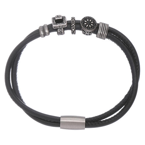AMEN leather bracelet with black zircon charms 1