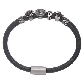 AMEN black leather bracelet with black zircon charms