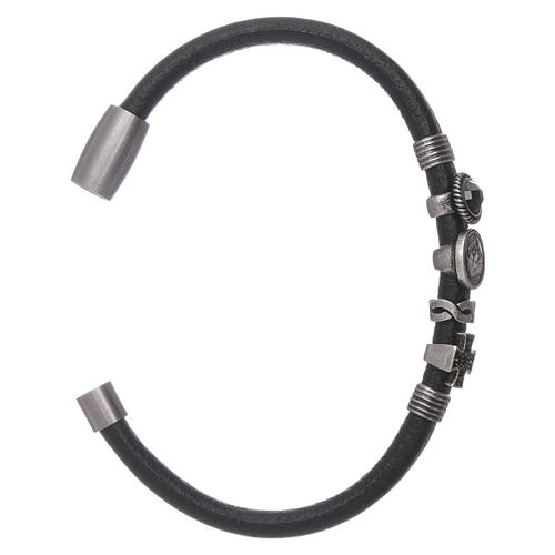 Bracelet cuir noir perles à glisser et zircons noirs AMEN 3