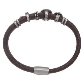 Bracelet cuir brun perles à glisser AMEN avec zircons noirs
