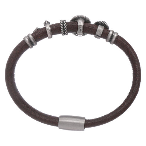 Bracelet cuir brun perles à glisser AMEN avec zircons noirs 2