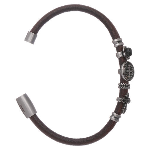 Bracelet cuir brun perles à glisser AMEN avec zircons noirs 3