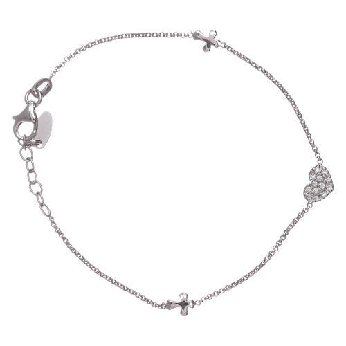 AMEN 925 sterling silver bracelet with a zirconate heart and crosses 1