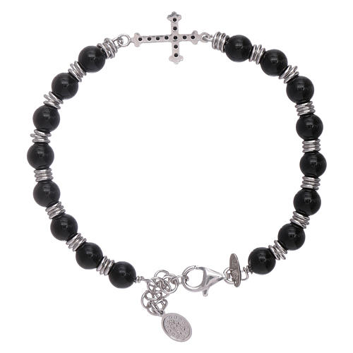Bracelet en ónix et argent 925 AMEN croix de zircons 2