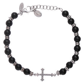 Armband AMEN Silber 925 Onyx Perlen und Kreuz