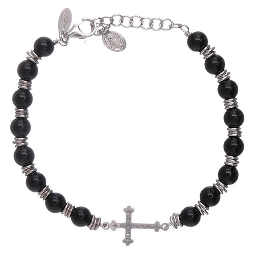 Armband AMEN Silber 925 Onyx Perlen und Kreuz 2
