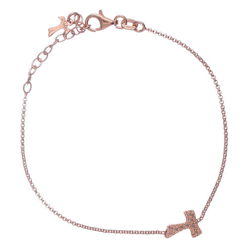 Armband AMEN Taukreuz mit Zirkonen rosa Silber 925 2