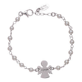Bracelet enfant perles strass et ange AMEN argent 925
