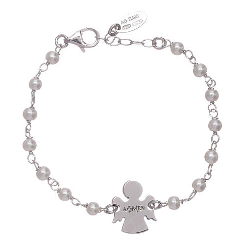 Bracelet enfant perles strass et ange AMEN argent 925 2