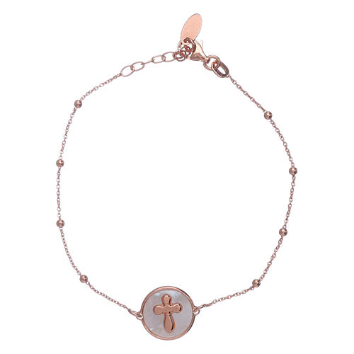 AMEN rosè 925 sterling silver bracelet with a mother of pearl cross 1