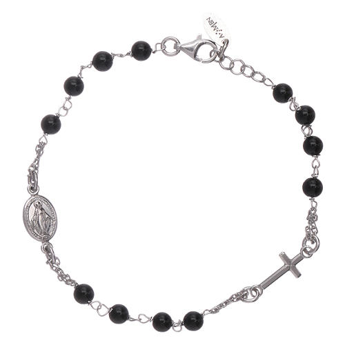 AMEN 925 sterling silver rosary bracelet with black agate beads 1