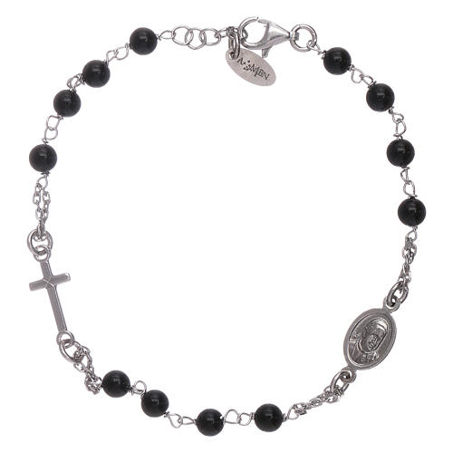 AMEN 925 sterling silver rosary bracelet with black agate beads 2