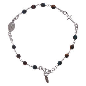 AMEN 925 sterling silver rosary bracelet with tiger's eye beads