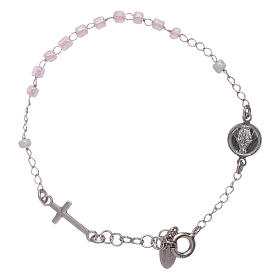 AMEN 925 sterling silver junior rosary bracelet with pink crystals