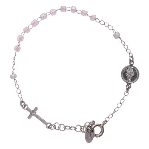 AMEN 925 sterling silver junior rosary bracelet with pink crystals 1