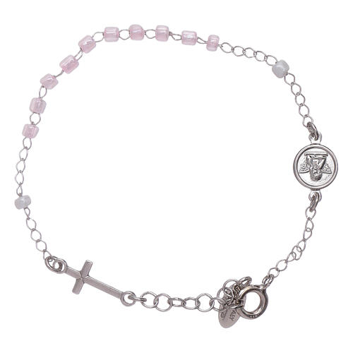 AMEN 925 sterling silver junior rosary bracelet with pink crystals 2