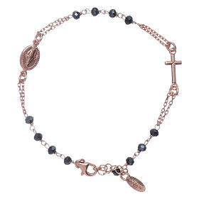 AMEN rosè burnished 925 sterling silver rosary bracelet with crystals