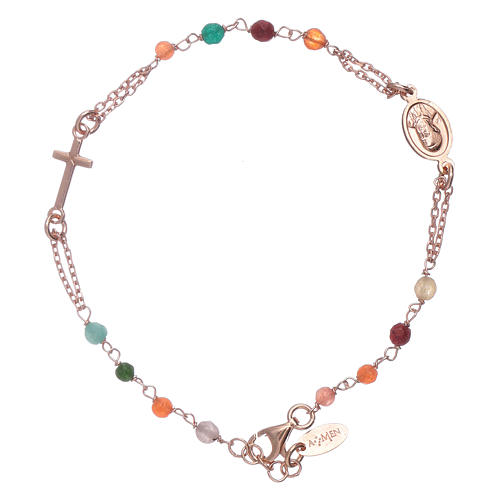 AMEN 925 sterling silver rosary bracelet with coloured agate beads 2