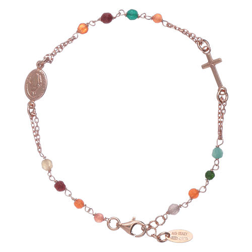 Bracelet chapelet AMEN perles agate colorée argent 925 1