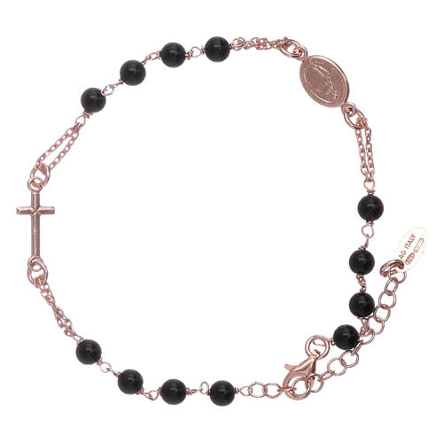 Pulsera plata 925 rosario AMEN perlas ágata negras 1