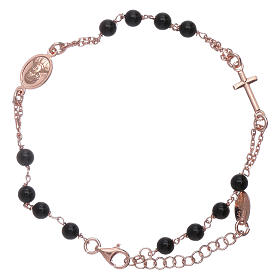 Bracelet argent 925 chapelet AMEN perles agate noire