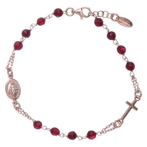 Bracelet chapelet argent 925 AMEN perles agate rubis 1