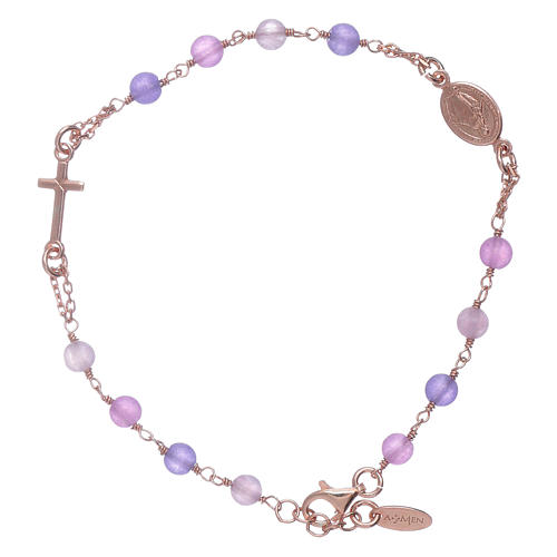 Rosenkranz Armband AMEN rosa Silber 925 Jade Perlen und Kreuz 1