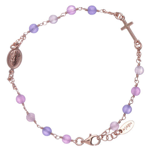 Rosenkranz Armband AMEN rosa Silber 925 Jade Perlen und Kreuz 2