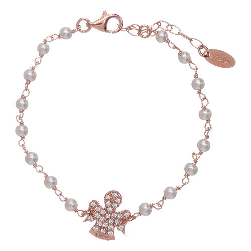 Armband AMEN rosa Silber 925 Perlchen und Engel mit Zirkonen 1