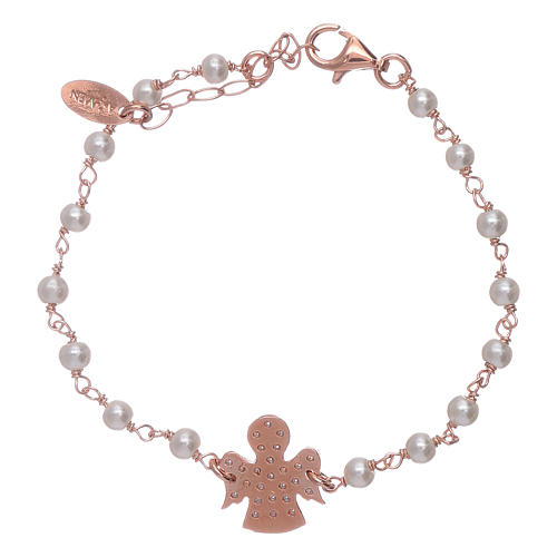 Bracelet ange rosé zircons AMEN argent 925 et perles 2