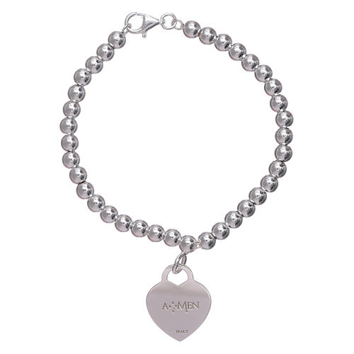 AMEN 925 sterling silver bracelet finished in rhodium with a pendant heart 2