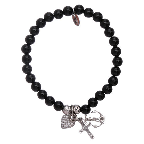 Armband AMEN schwarze Achat Perlen 5mm theologischen Tugenden Symbol Silber 2