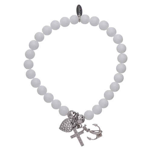 AMEN 925 sterling silver bracelet with 5 mm white agate beads, Faith, Hope and Charity 2