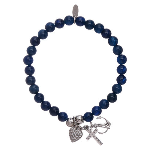 Bracelet agate AMEN bleu 5 mm Foi, Espoir et Charité argent 925 2
