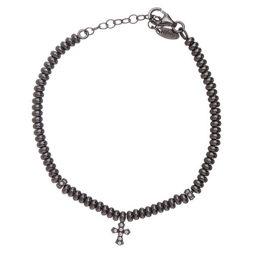 Armband AMEN schwarzen Silber 925 Perlen und Kreuz Anhänger 1