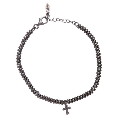Bracelet argent 925 rhodié noir et croix AMEN 2