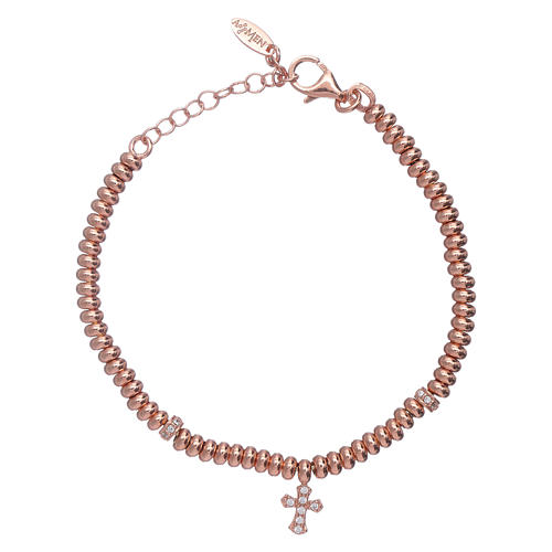 Armband AMEN rosa Silber 925 Perlen und Kreuz Anhänger 1