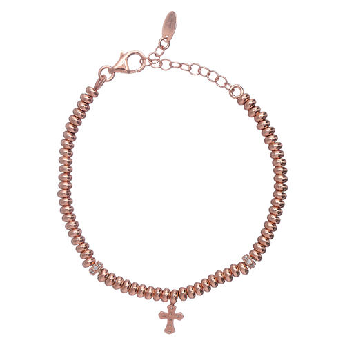 Armband AMEN rosa Silber 925 Perlen und Kreuz Anhänger 2