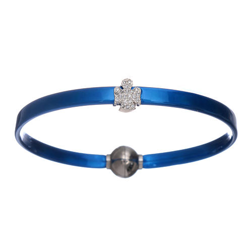 Pulsera azul termoplástico angelito zirconado plata 925 AMEN 1