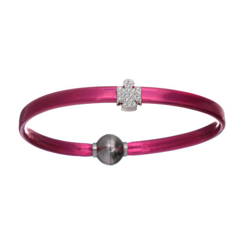 Bracciale angioletto zirconato arg 925 AMEN termoplastica fucsia 1