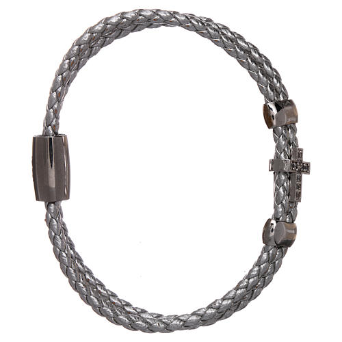 Bracelet AMEN en cuir rhodié croix zircons 1