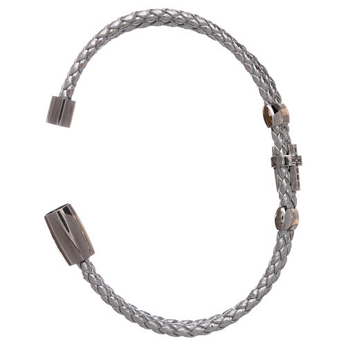 Bracelet AMEN en cuir rhodié croix zircons 5