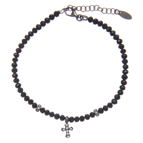 Bracelet argent 925 AMEN cristaux noirs croix rhodiée zircons 1