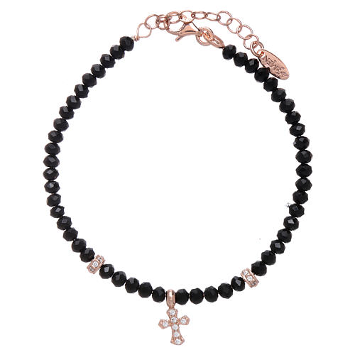 AMEN bracelet 925 sterling silver with black crystals and rosè zirconate cross 1
