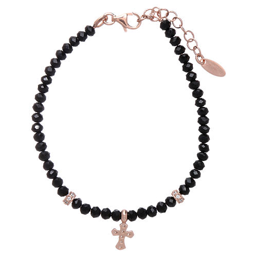 AMEN bracelet 925 sterling silver with black crystals and rosè zirconate cross 2