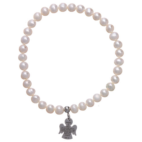 AMEN elastic bracelet 925 sterling silver round pearls 5 mm 1
