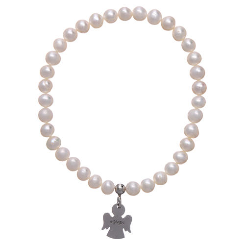 AMEN elastic bracelet 925 sterling silver round pearls 5 mm 2